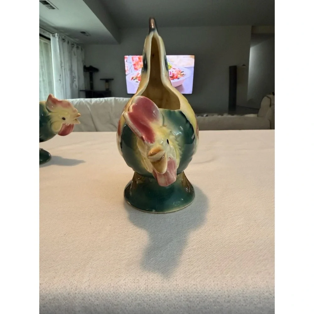 Set of 2 Vintage Royal Copley Ceramic Rooster Planters